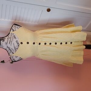 Japna Button Down Tank Dress Smocked Yellow Size XS Summer Party Fun